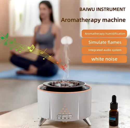 Aethera™ 3-in-1 Flame Humidifier & White Noise Machine – Bluetooth Aromatherapy Diffuser with Realistic Mist Flame Effect